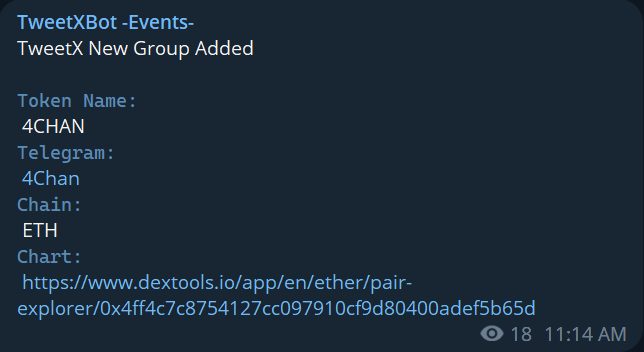 TweetXBot_AI's tweet image. Welcome @4Chan_Token 

Together we rise.
$TWEETX $BAG $SHIELD $PAAL $GENIE