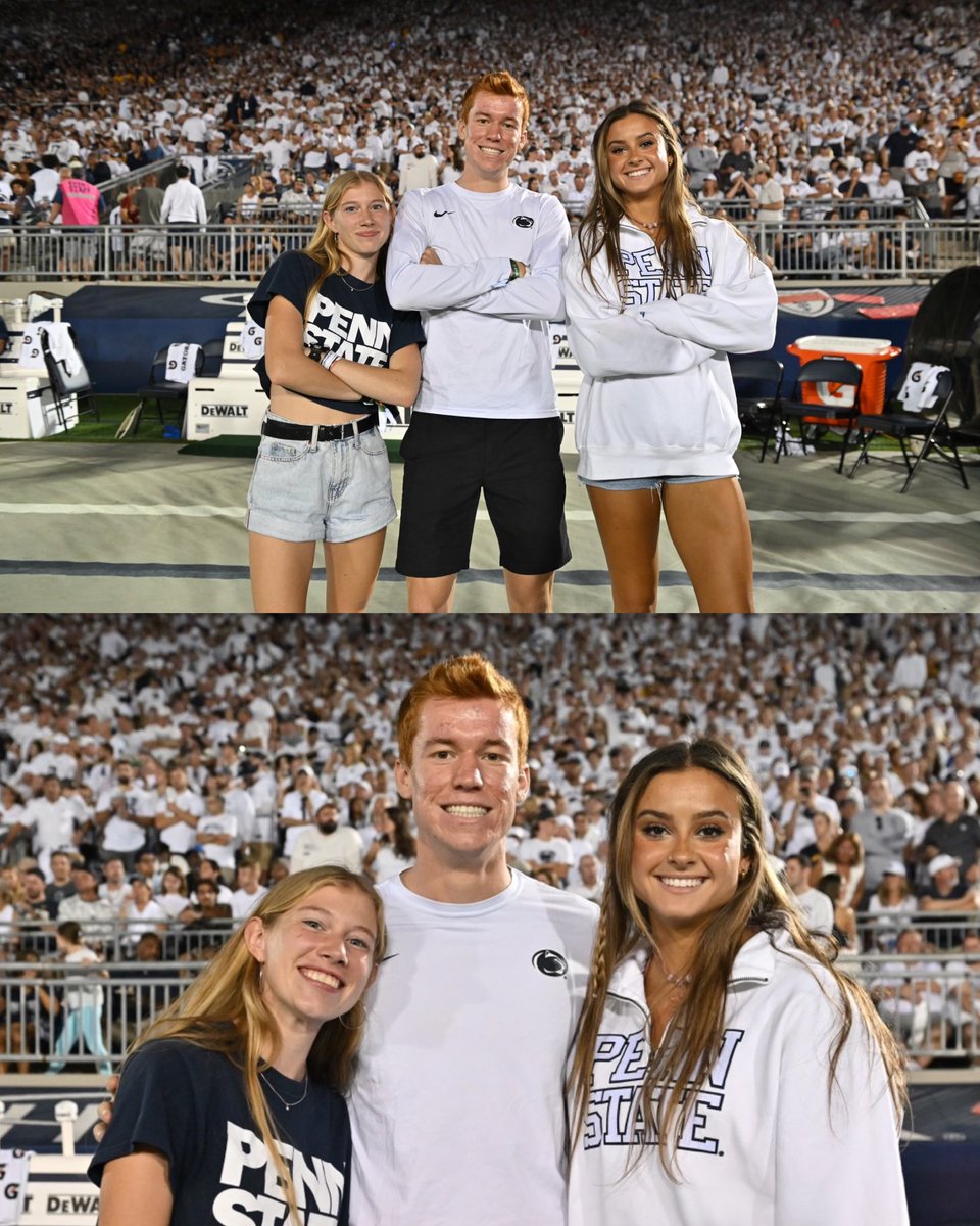 PennStateTFXC's tweet photo. Last night, our 2023 B1G Champions were honored at halftime of @pennstatefball’s win over WVU!

Congratulations once again to Faith, Oli, and Rachel👏

#WeAre | #PSUTF https://t.co/X8Zr6UX9da