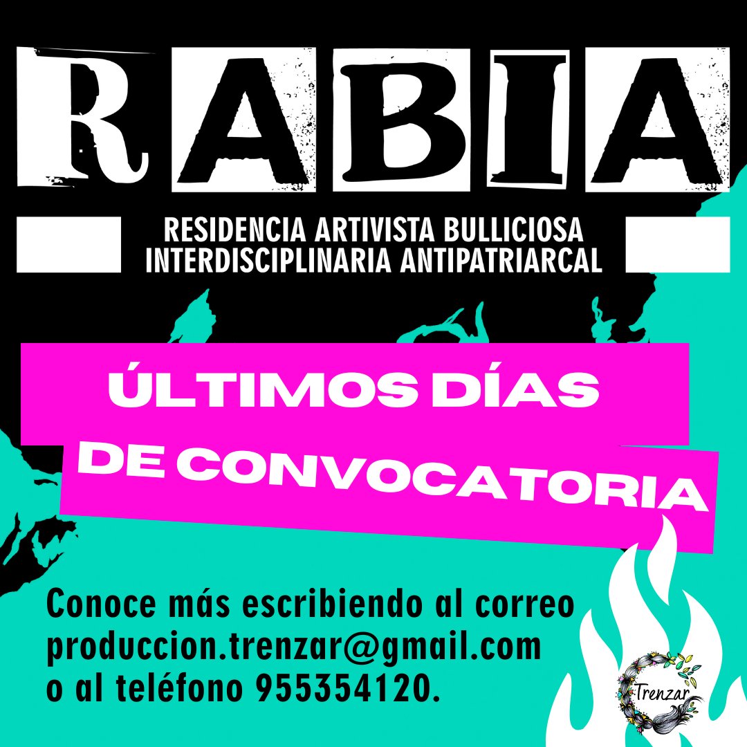 TrenzarPeru's tweet photo. ¡Queremos que sueltes toda tu RABIA! 🔥✊ Participa de la convocatoria para la Residencia Artística Bulliciosa Interdisciplinaria Antipatriarcal en donde 6 mujeres y disidencias tendrán un espacio de formación artivista para cuestionar el sistema machista, patriarcal y neoliberal https://t.co/E773xO0nq2
