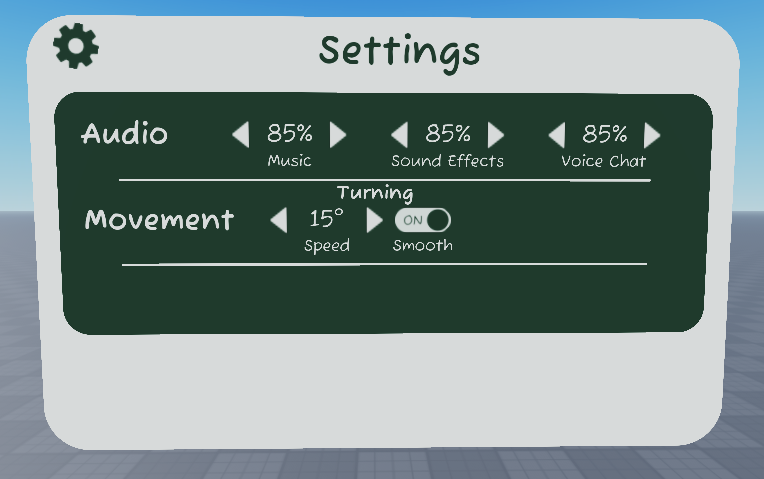 Unfin_Games's tweet photo. Haven't posted in a while⛳️

Good news: that the game it self is finished and could release, whit some minor tweaks.
Bad news is that we don't have any maps and we are not the best at making maps.

Anyways, here's some images of the settings menu!
#Roblox #RobloxDev #RobloxVR #VR https://t.co/wBhbJPAdqg
