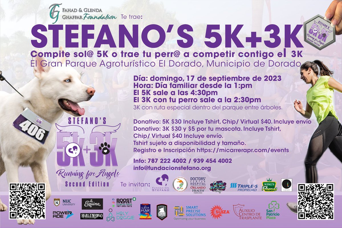 Zorimar17's tweet photo. La Fundación Stefano junto a @fahadglendafoundation se complacen en invitarlos  a  su 5k + 3k “Running for Angels”. ⭐️Será un gran día familiar, con música, kioscos, artesanos, talleres de multi media, area de juegos para las mascotas, juegos de niños, rifas… trae tu sillita! https://t.co/Y1Vd9zBxkh