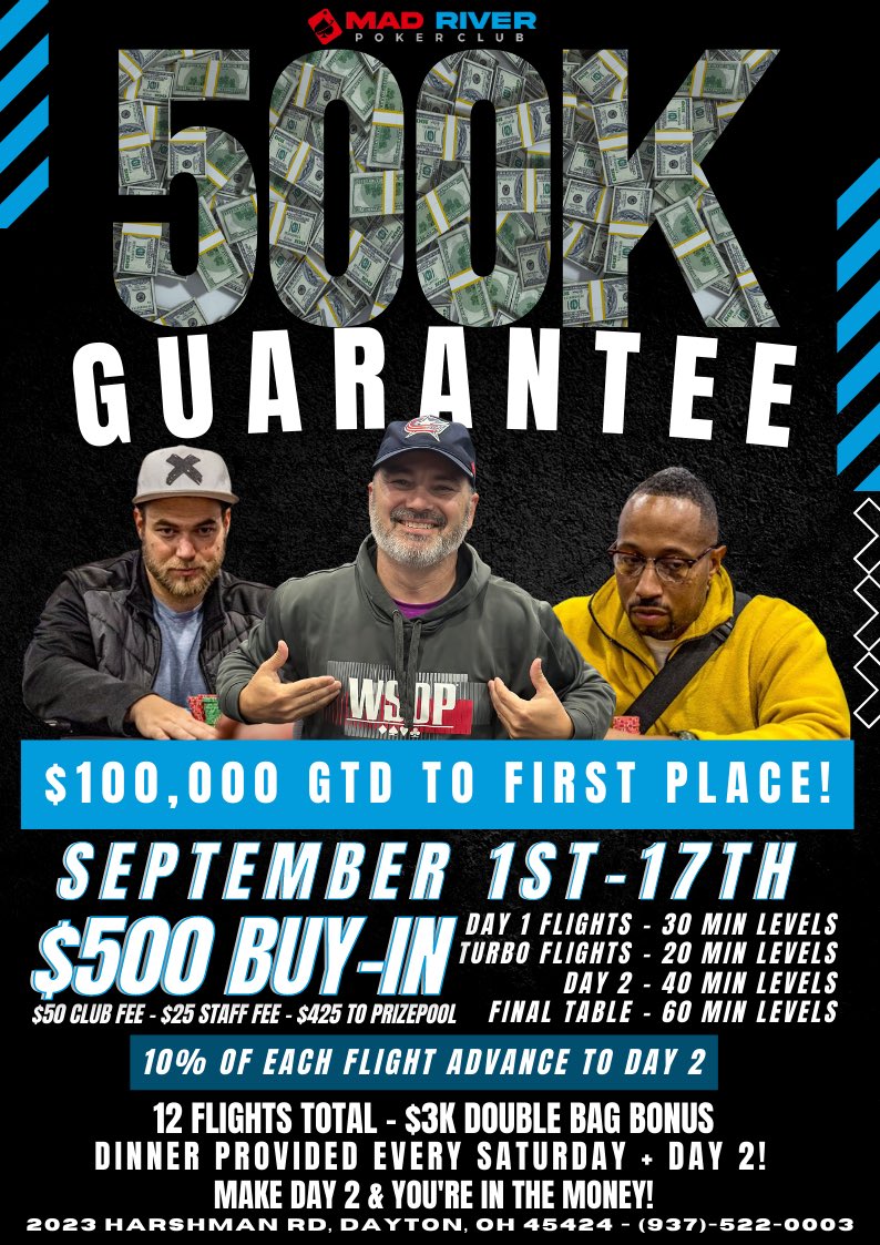 mad_river_poker's tweet photo. Retweet This Flyer For An Entry Into Our FREE Seat Giveaway! 🎁 https://t.co/mME2qEfFcn
