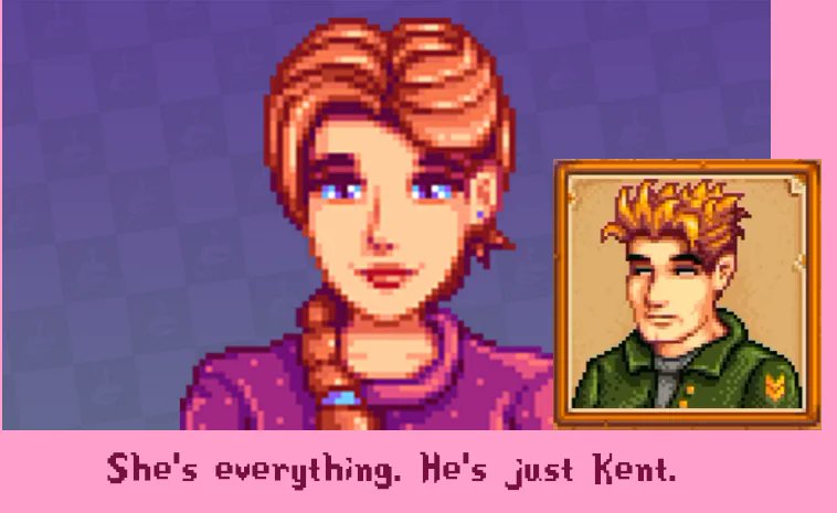rStardewValley's tweet photo. She's everything. He's just Kent.  

posted by u/psensible. Post url: https://t.co/dZuAvOFYvg #StardewValley #Stardew https://t.co/uPgapldAo0