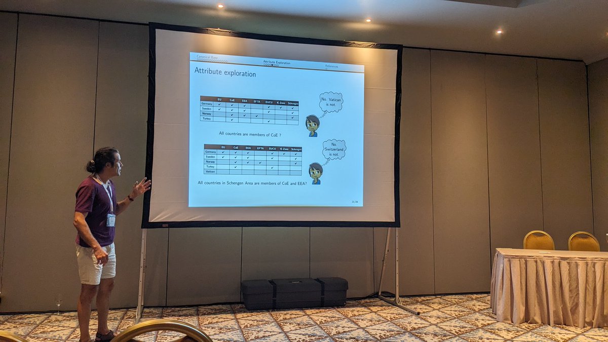 jaleed93's tweet image. Attended the tutorial on how #knowledgerepresentation benefits from Formal Concept Analysis at #KR2023 by @BarisSertkaya. Interesting how the lattice structure facilitates data visualization, hierarchical understanding &amp;amp; dependencies extraction from datasets. #ai #research 1/2