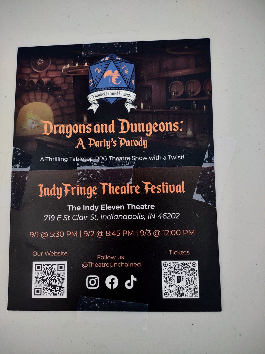 When I'm not playing/writing about D&D, sometimes I go and see live shows involving it. 

Wanted to get a photo of the cast, but, didn't want to be the guy with his phone out during the show. 

Great, silly show for the #IndyFringe fest. Loved the Chekov's Stone.

#DnDLive