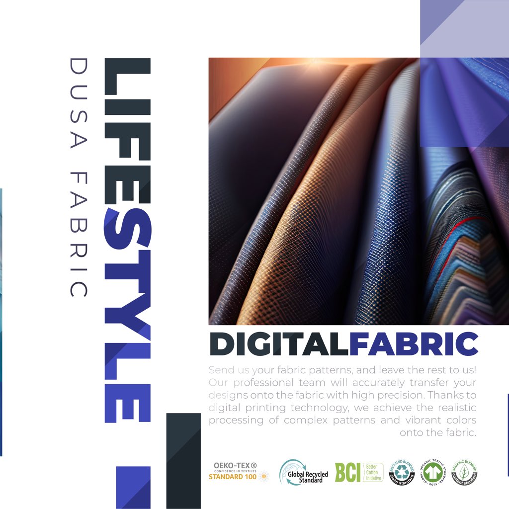 DUSAGlobal's tweet photo. DUSA: Advancing in the World of Fabric with Digital and Organic Textiles for Customer Satisfaction
At DUSA Fabrics, our goal is to provide our customers with a unique experience. In creating this experience, we focus on two fundamental principles: sustainability and technology. https://t.co/o2U46bB3gQ