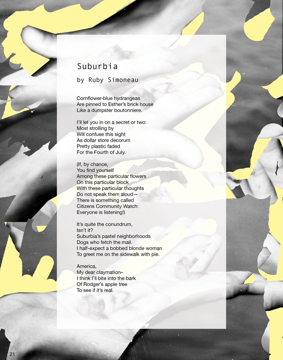A poem by Ruby Simoneau from Volume 1 of Poor Ezra's Almanac.   

Check it out here poorezrasalmanac.com/volume-1/