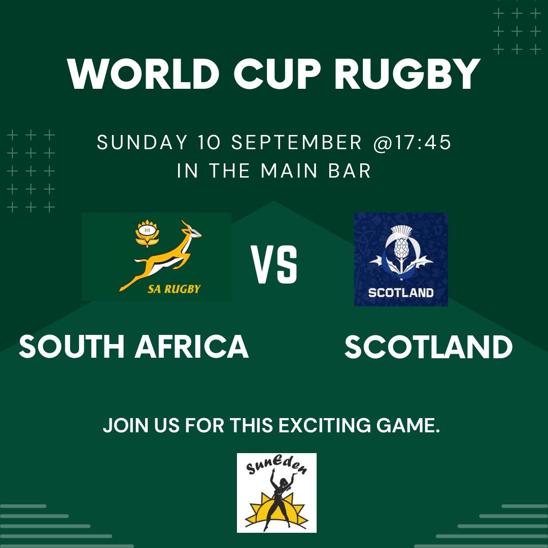 Come watch this exciting game on our big screen #sunedenresort #worldcuprugby #springbokrugby