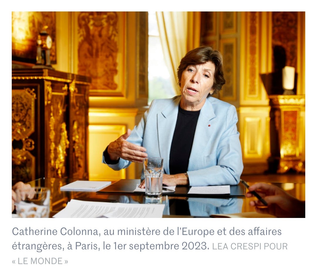 La bouche entrouverte, le geste de la main, le verre posé devant elle.
Je suspecterai presque <a href="/lemondefr/">Le Monde</a> d'avoir été volontairement méchant en choisissant cette photo qui fait passer l'hôtel des affaires étrangères pour la terrasse d'un bistrot.