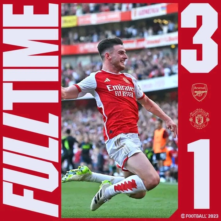 Ezijoe_'s tweet image. @Ezijoe_ 
Rate Declan Rice deal from 1 to 10! ✨

It’s 3-1 between Arsenal and Man United as Declan Rice scores his 𝐟𝐢𝐫𝐬𝐭 𝐠𝐨𝐚𝐥 in Gunners shirt 🔴⚪️🍿