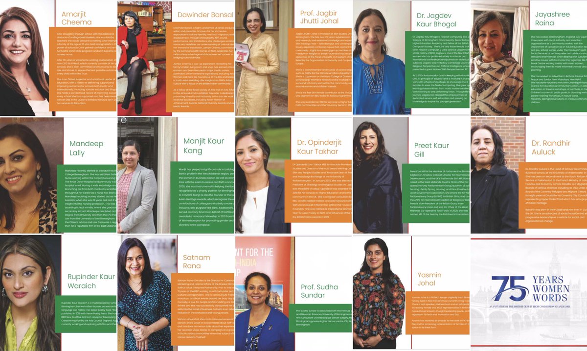 Several women from the UK have been recognised by <a href="/UKinChandigarh/">Caroline Rowett 🇬🇧🇮🇳</a> who recently commemorated the 75th year of Indian Independence by launching a book titled ‘75 years, 75 women, 75 words.

Here’s a few from the West Midlands. <a href="/AnitaBhalla/">Anita Bhalla</a> <a href="/RupinderKW/">Rupinder</a> <a href="/DawinderBansal/">Dawinder Bansal FRSA</a>