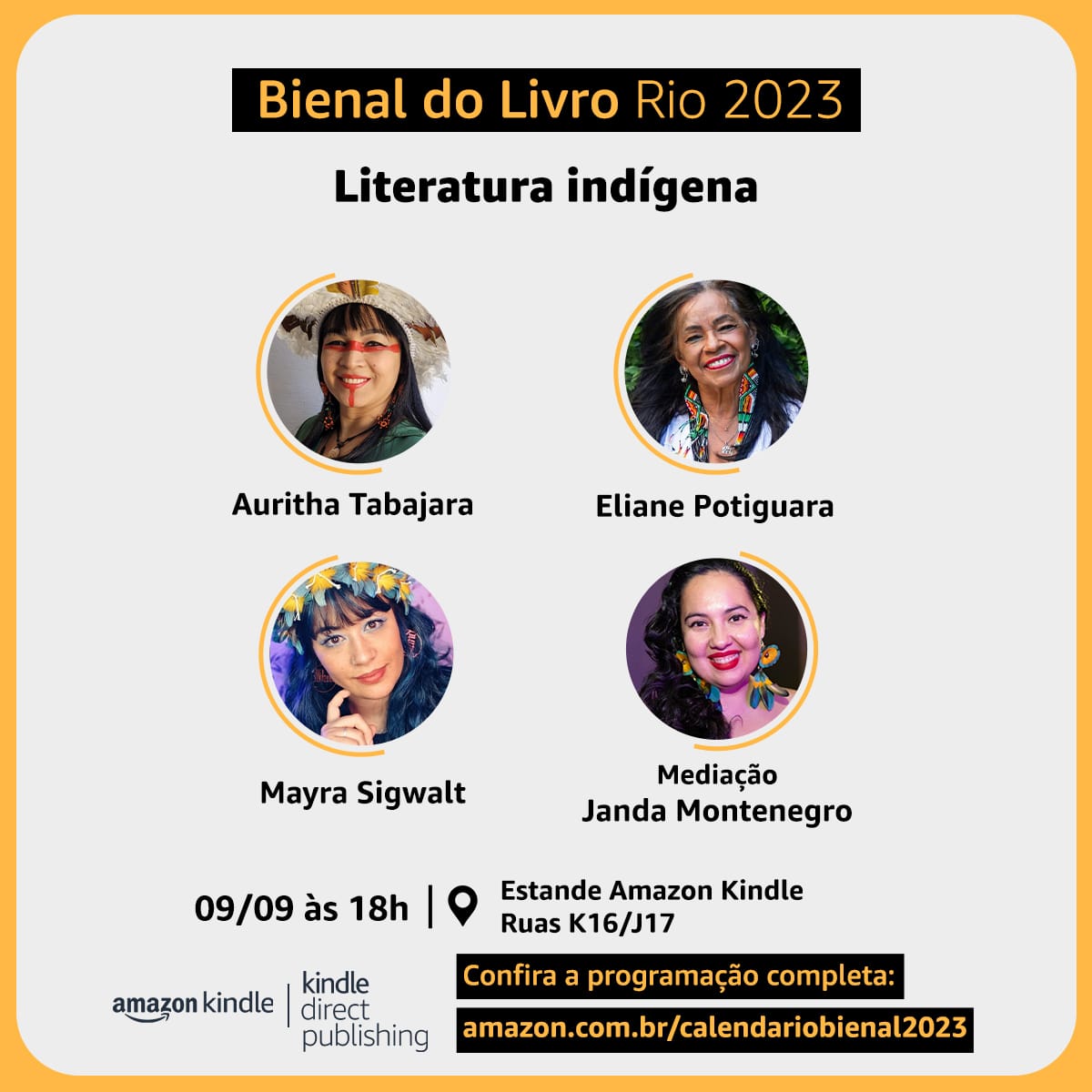 Estaremos na Bienal do Livro Rio 2023, estande AMAZON KINDLE Ruas K16 /J17. Eliane Potiguara