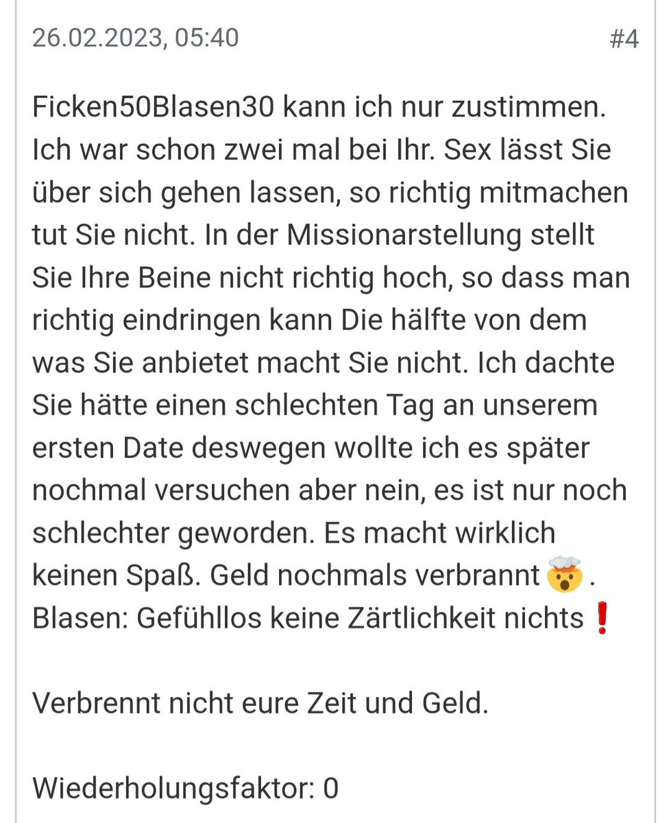 ForceKali's tweet photo. Weitere empathische Freier, wenn Hure sich unwohl fühlt oder gar Schmerzen hat. Ihr wisst schon,  Triggerwarnung und so. 
(1) Diese hier würden keine Empfehlung abgeben, da Geld und Zeit "verbrannt" https://t.co/Km8lYEVFv6