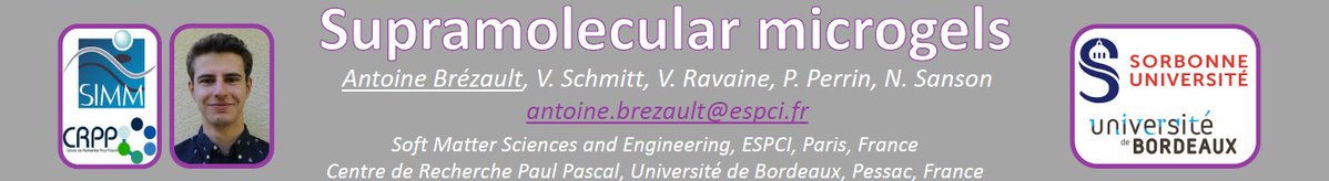 nicolas__sanson's tweet image. 👉In Naples next week for @ECIS2023 conference. Do not miss the poster P2.142 by Antoine Brezault (sept. 5th) on #supramolecular #microgels. Huge work: synthesis, stabilization of #pickering #emulsions and #degradability.
Nice collaboration @CRPP_Bx @ESPCI_Paris @Sorbonne_Univ_
