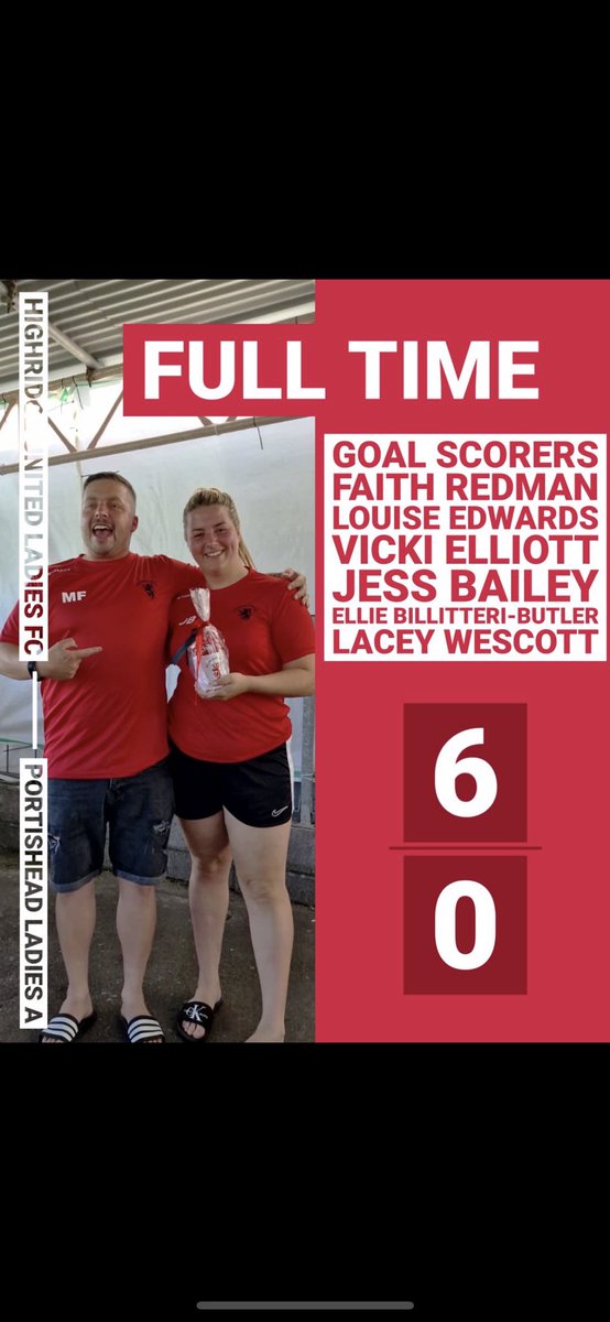 FcHighridge's tweet photo. Amazing start to the season with a 6-0 win against portishead ladies. Goals from;
Faith, Lou, Vick, Jess, Ellie and Lacey ⚽️🔴⚫️ https://t.co/z2ZXxj7Jwh
