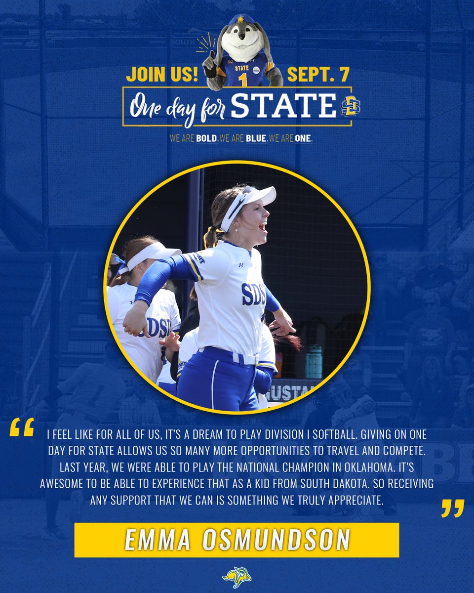 Jackrabbit Softball (@gojackssb) on Twitter photo It's another day closer to #OneDayforSTATE!
Here's what <a href="/EmmaOsmundson/">Emma Osmundson</a> had to say about the impact you have if you're able to donate to our program this Thursday. It's another day closer to #OneDayforSTATE!
Here's what <a href="/EmmaOsmundson/">Emma Osmundson</a> had to say about the impact you have if you're able to donate to our program this Thursday.