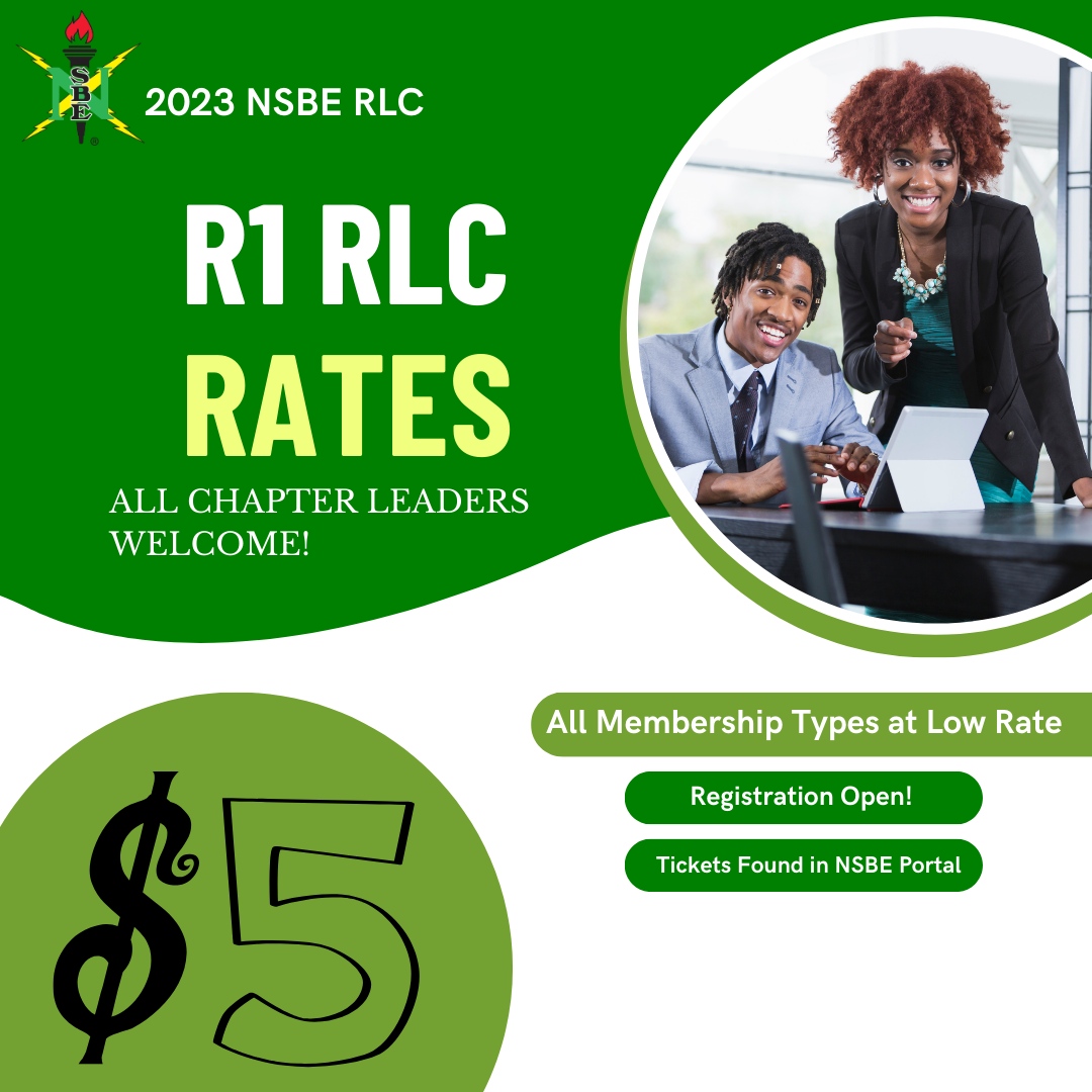🚨🚨Attention Region 1🚨🚨

 Registration for 2023 RLC is now open! See your NSBE portal for tickets!!

We hope to see you there! 

#R1nsbe #NSBE #Region1 #OneFiyah #BlackExcellence