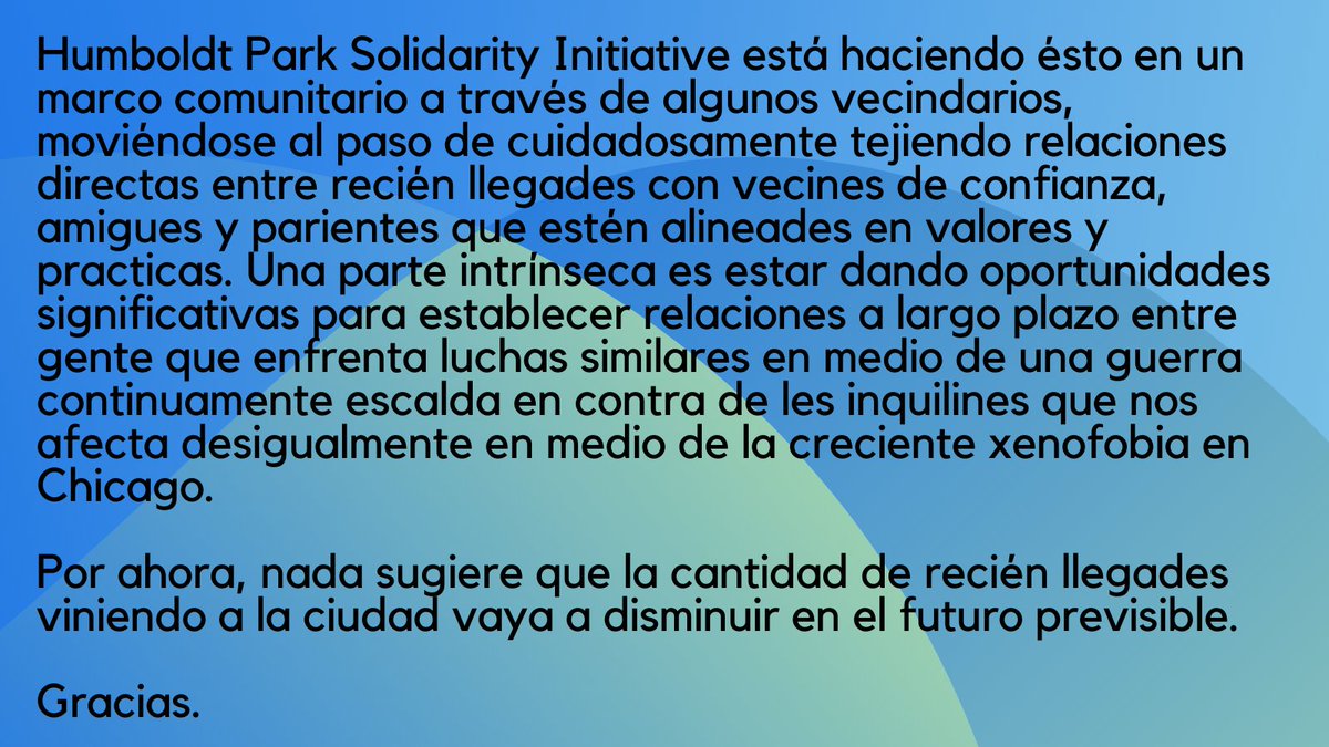 Help new arrivals (migrants) in Chicago to become co-organizers and personal collaborators within anti-oppression frameworks. // Ayude a lxs recién llegades (migrantes) a Chicago a convertirse en coorganizadores y colaboradores personales dentro de marcos antiopresores.