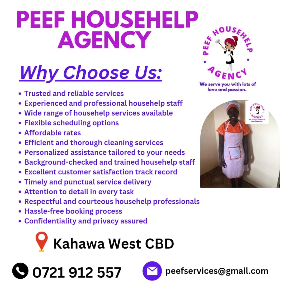 #househelp
#househelper
#househelpagency
#domesticworkers
#skilledhelpers
#helpathome
#householdhelp
#nanny
#nannyagency
#peefhousehelpagency
#maidagency
#housekeeping
#housekeeper
#housemanager
#domesticworkers
#housekeeping
#housekeeper
0718508839