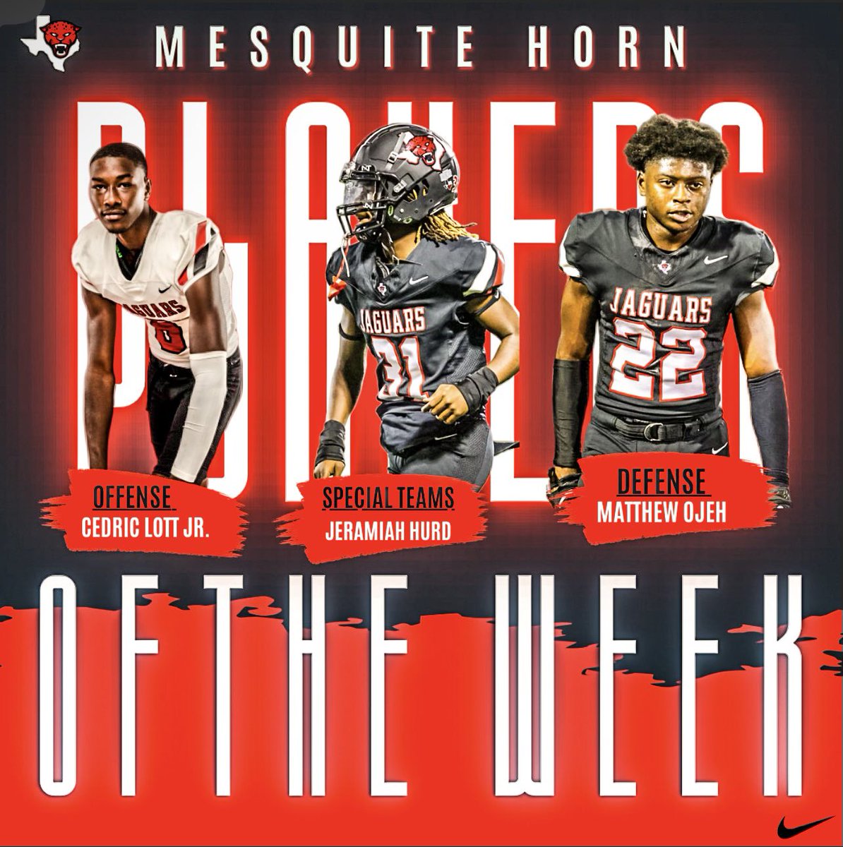 Congrats to our #JFL players of the week  in our 38-13 victory over Arlington Bowie.
Offense - <a href="/cedriclottjr1/">cedric lott jr</a> 
Defense - <a href="/OjehMatthew/">Matthew Ojeh 🇳🇬</a> 
Special Teams - Jeremiah Hurd