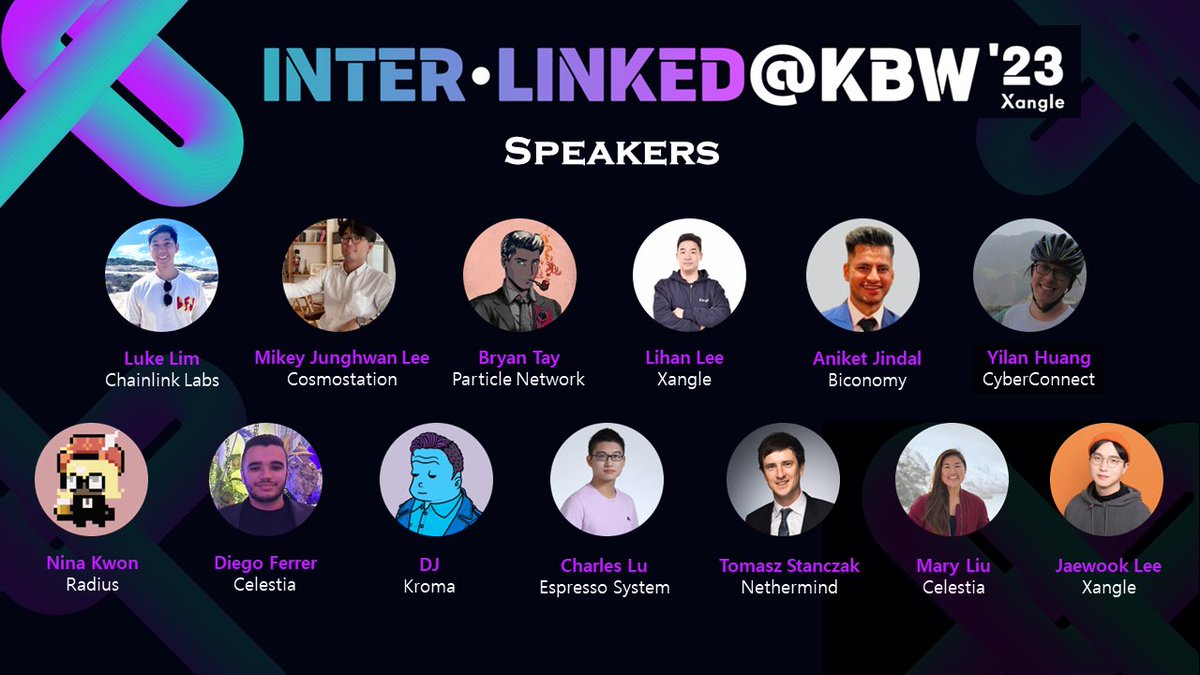 Xangle_official's tweet photo. We are thrilled to announce the start of 'Inter-Linked@KBW23' with powerful and interconnected agendas! 🥳

https://t.co/Ctrc86wFBC

We are joined by @chainlink, @CosmostationVD, @biconomy, and @ParticleNtwrk to talk about trends in Web3 Infrastructure. We also have @cyberconnecthq joining us for the panel session to discuss Web3 Infrastructure and Blockchain Adoption.

We have also invited @radius_xyz, @CelestiaOrg,  @kroma_network, @EspressoSys, and @nethermind to share insights and trends of Modular Networks.

Thank you for being part of our event!
