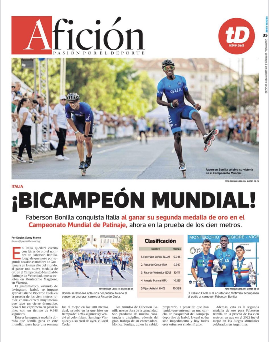 Noticias que alegran, de las que deberíamos tener más. Gracias Faberson Bonilla por todo el esfuerzo que da como resultado estos triunfos!!