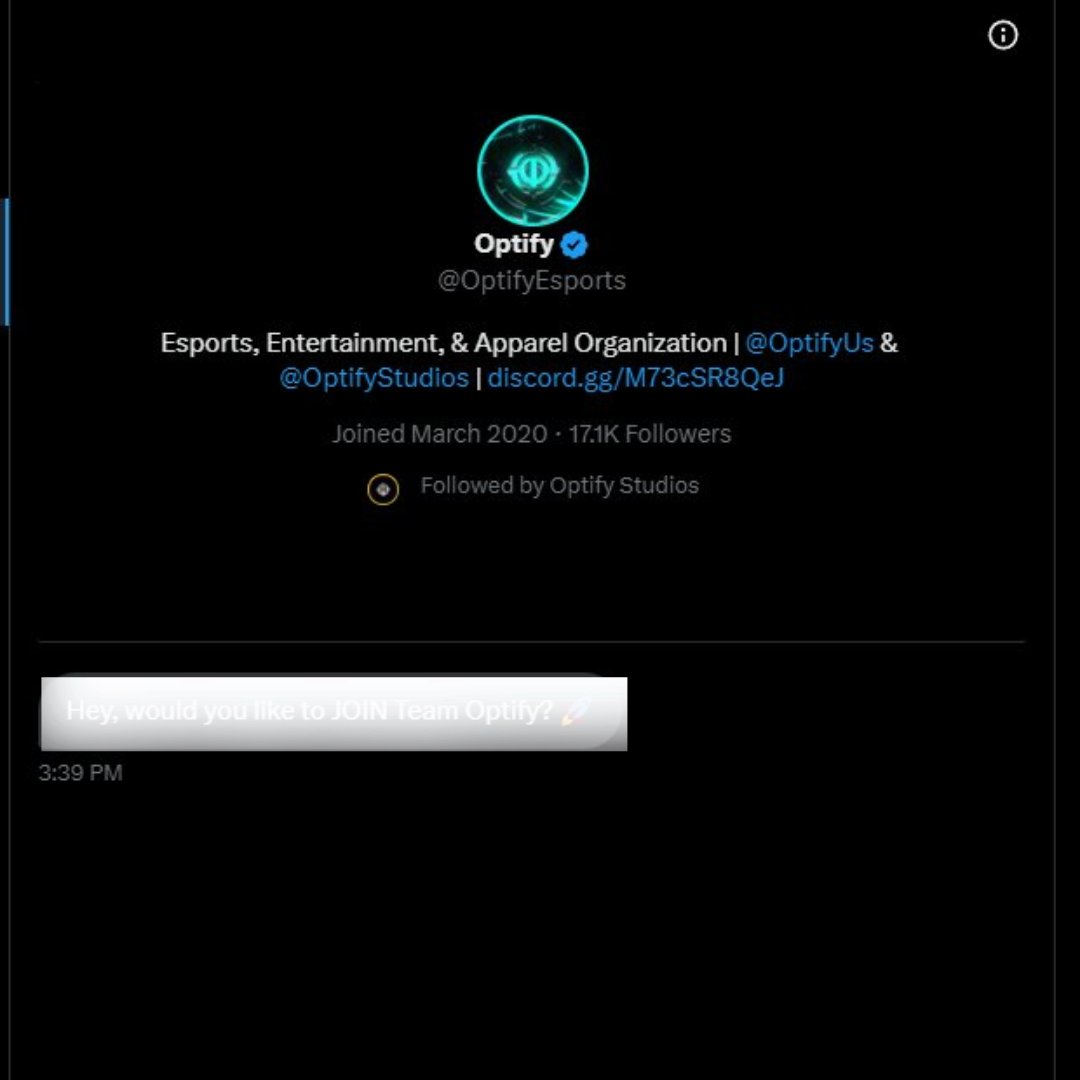 OptifyEsports's tweet image. Someone who interacts to this tweet WILL get this SECRET DM... 👀😳
