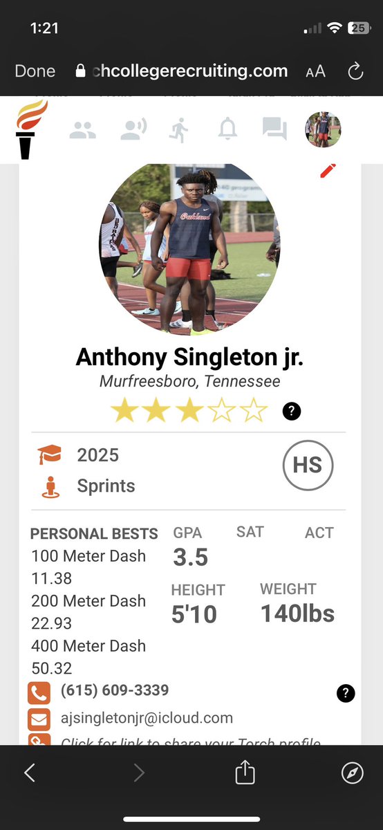 Thanks to torch college recruiting for ranking me a 3⭐️⭐️⭐️recruit <a href="/TorchRecruiting/">Torch College Recruiting</a> <a href="/RunningPatsOHS/">Oakland Track XC</a> <a href="/tnmilesplit/">MileSplit Tennessee</a>