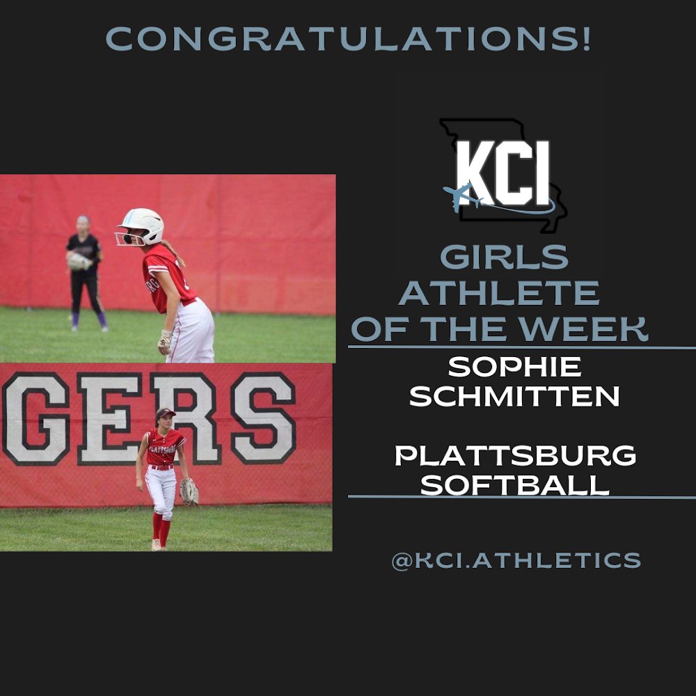 KCI_Athletics's tweet photo. Introducing our KCI Girls Athlete of the Week, Sophie Schmitten!

The Plattsburg sophomore went 7-10 on the week with 1 2B, 6 RBI, 8 R, 4 BB, and 8 SB over 3 games, all of which the Lady Tigers won

Congrats Sophie! https://t.co/laXcj7znY5