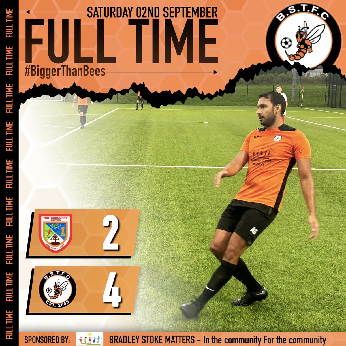 Solid start to the season for the 1sts, with a victory over @FcWinterbourne 🐝 ⚽️⚽️ Steve Johnston ⚽️⚽️ @aaronmjgodfrey @BS_Matters 🧡🖤