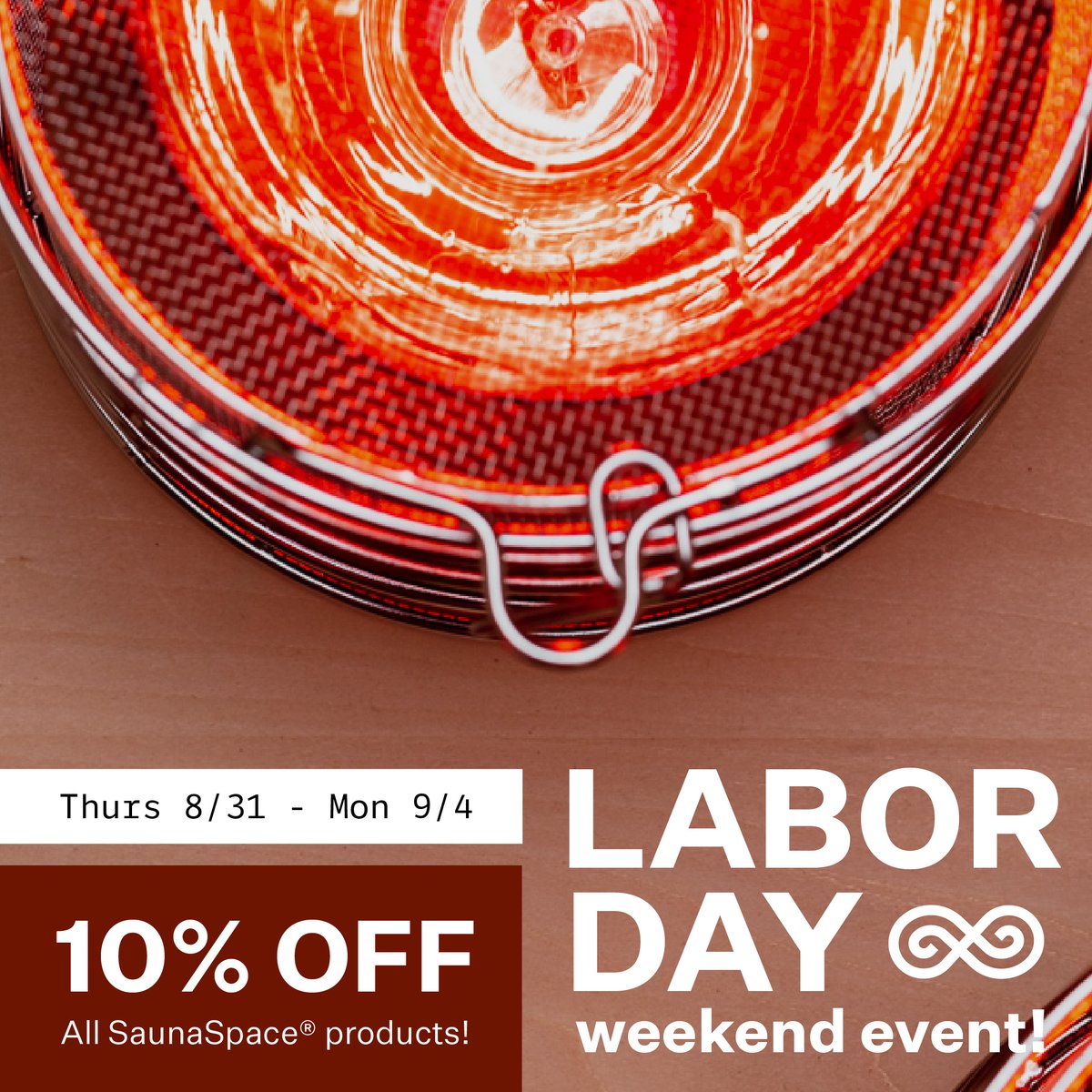 This Labor Day weekend, take 10% off all SaunaSpace products sitewide!
Coupons and discount codes are applicable! 🚨

All orders over $200 will ship FREE within the contiguous USA and Canada!
8/31-9/4

sauna.space

#LaborDay #SelfCare #WorkingForTheWeekend