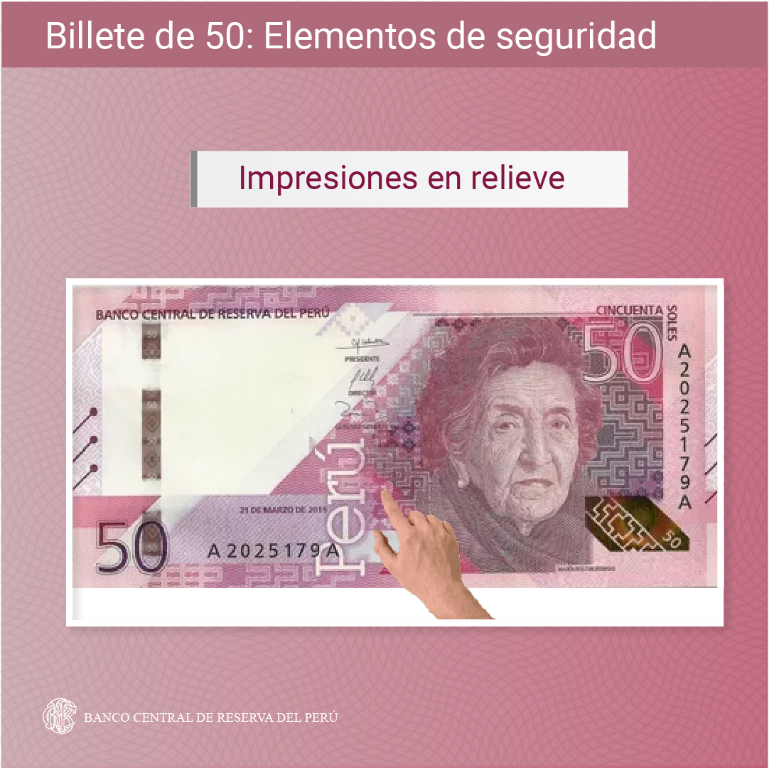 bcrpoficial's tweet photo. Billete de 50: Elementos de seguridad.
Impresiones en relieve.
#BCRP #SeguridadEnTusManos #Billete50 https://t.co/zUrRY95HWD