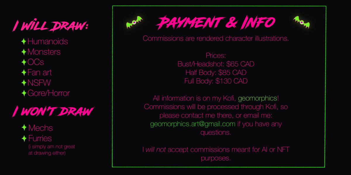 geomorphyx's tweet photo. my commissions are open! they’ll be processed through kofi now, which is where you can find more info as well. 

comms are my only way to make any income at the moment, so i’d greatly appreciate it if y’all checked out my page or boost this! thanks 💚 

🔗kofi linked below https://t.co/V6x9PA2uk6