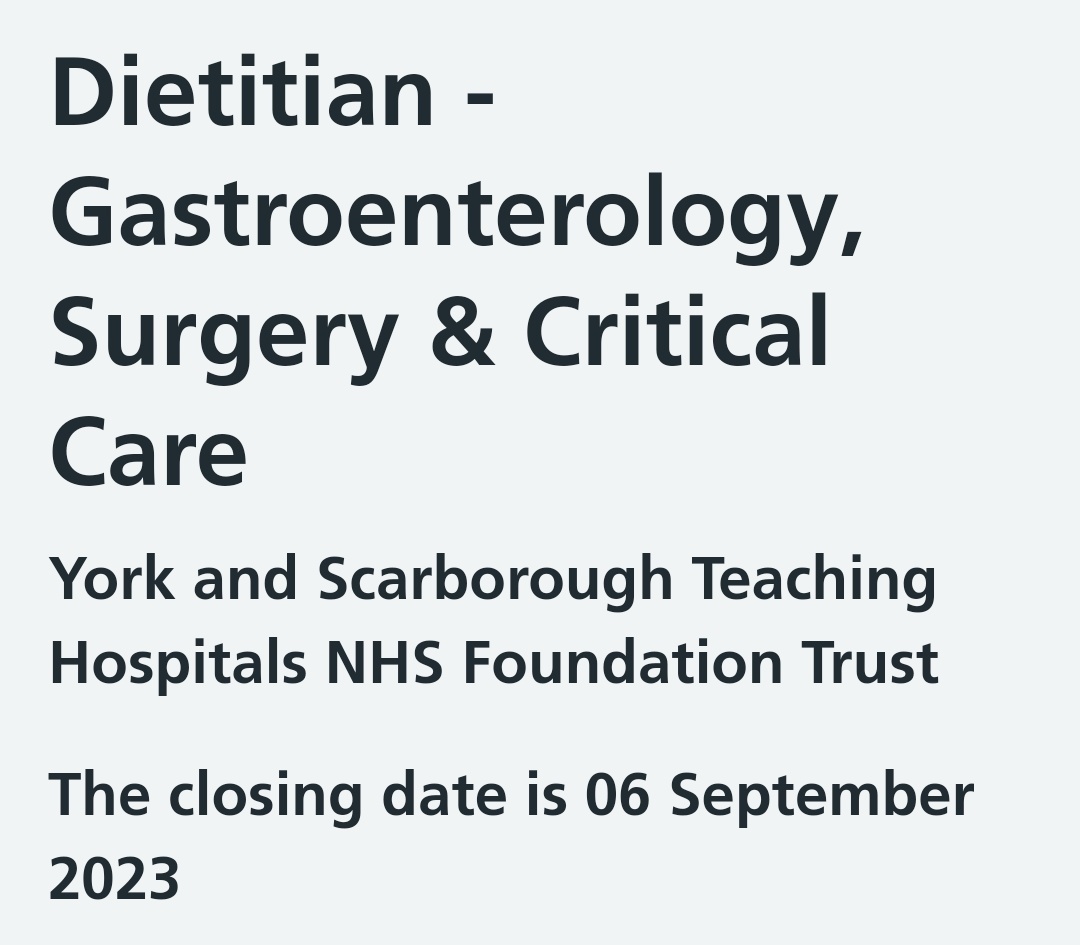 Y&STHDietitians (@ysth_dietitian) on Twitter photo New job alert. Dietitian. Gastro. Scarborough. Get your applications in now! Full or part time working options.
<a href="/BDAyorkshire/">BDA Yorkshire Branch</a> <a href="/bda_gastro/">BDA Gastroenterology Specialist Group</a> <a href="/BDACriticalCare/">Critical Care Specialist Group of <a href="/BDA_Dietitians/">British Dietetic Association</a></a> @BDA_Dietitians <a href="/LBUDieteticssoc/">Leeds Beckett Nutrition and Dietetics Society</a> <a href="/YS_AHPs/">YSTeachingNHS_AHPs</a> <a href="/YSTeachingNHS/">York and Scarborough Teaching Hospitals NHS FT</a>
#wearedietetics #YorkScarboroughDietitians
jobs.nhs.uk/candidate/joba… New job alert. Dietitian. Gastro. Scarborough. Get your applications in now! Full or part time working options.
<a href="/BDAyorkshire/">BDA Yorkshire Branch</a> <a href="/bda_gastro/">BDA Gastroenterology Specialist Group</a> <a href="/BDACriticalCare/">Critical Care Specialist Group of <a href="/BDA_Dietitians/">British Dietetic Association</a></a> @BDA_Dietitians <a href="/LBUDieteticssoc/">Leeds Beckett Nutrition and Dietetics Society</a> <a href="/YS_AHPs/">YSTeachingNHS_AHPs</a> <a href="/YSTeachingNHS/">York and Scarborough Teaching Hospitals NHS FT</a>
#wearedietetics #YorkScarboroughDietitians
jobs.nhs.uk/candidate/joba…