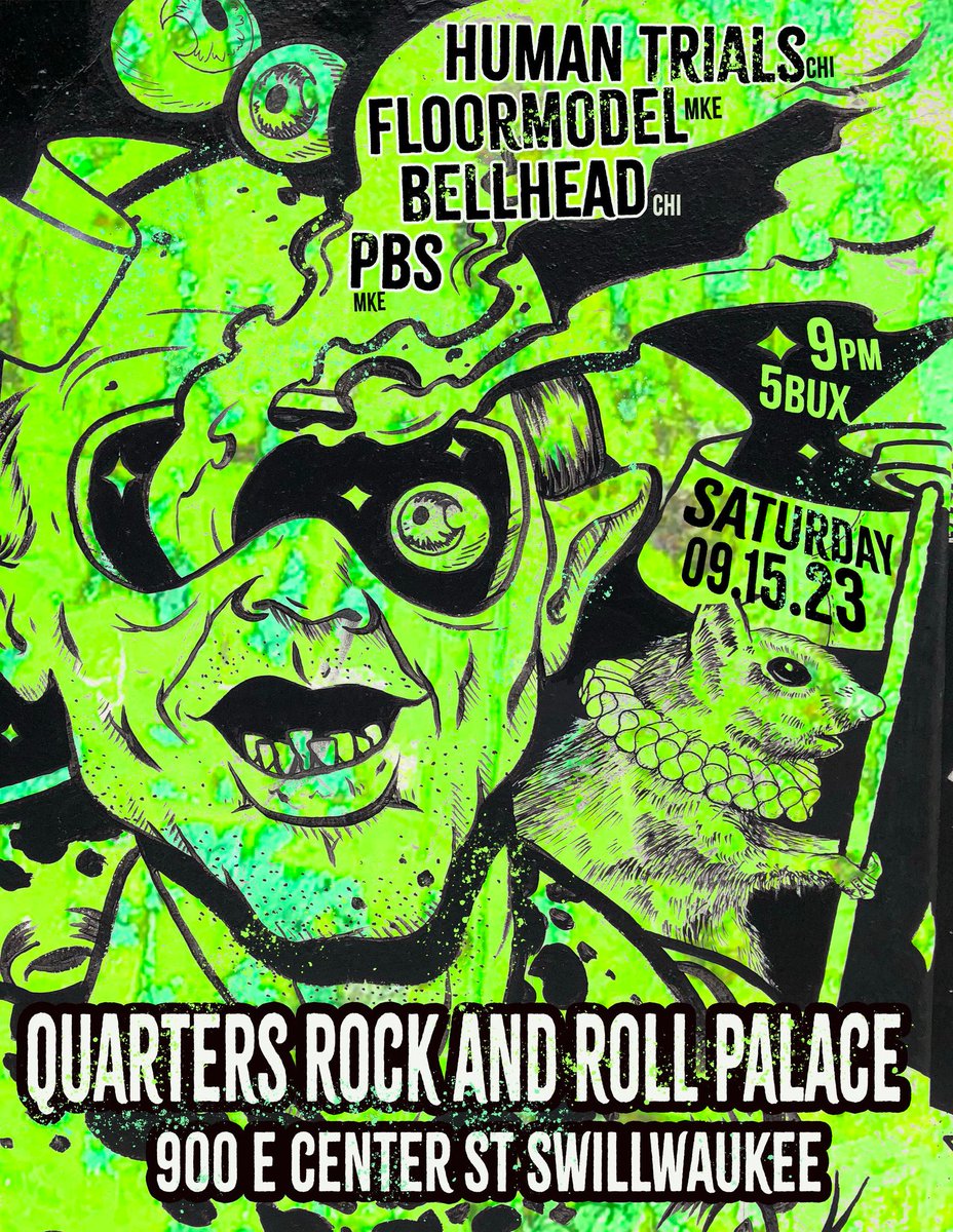 Friday September 15th BELLHEAD | Human Trials | Floor Model | PBS Quarters 900 E Center St. Milwaukee, WI 53212 9pm | 21+ | $5 #alternativemusic #BELLHEAD #chicagomusic #coldwave #goth #gothmusic #indie #indiemusic #indierock #industrialmusic #postpunk #rock #rockmusic #deathrock