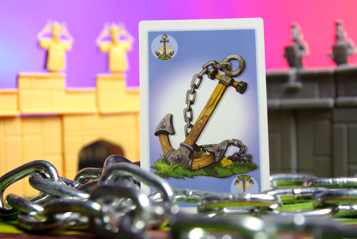 Sometimes we all need a little help keeping it together... And that is what this #CatapultFeud action card is for!🤝🤩 In the Artificer's Tower #expansion, when your Mighty Plunger is hit, play this anchor card instead to keep your weapon in play!☄️⚓️ #boardgamegeek