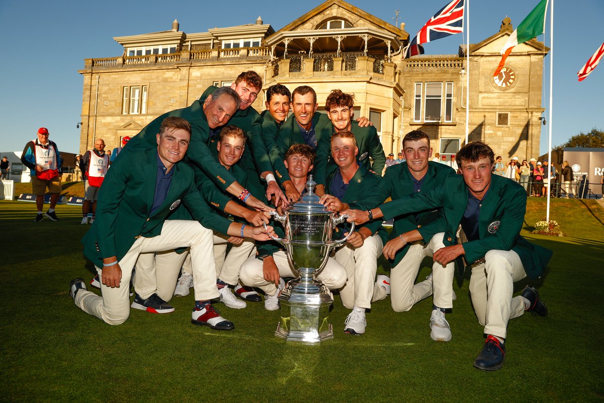The jackets are green, the Walker Cup is silver and the smiles are huge, but it was a Red, White and (Carolina) Blue Day at the Old Course. goheels.com/news/2023/9/3/… #GoHeels <a href="/WalkerCup/">The Walker Cup</a> <a href="/USGA/">USGA</a>
