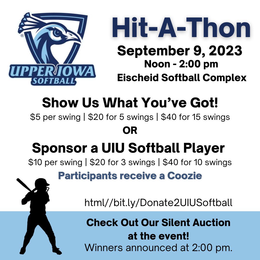UIU_Softball's tweet photo. Think you got what it takes?! 

Come support Peacock Softball while hitting some absolute nukes…

We will have a silent auction going &amp; after all the softballs have left the yard  we will all go support @Upper_Iowa_FB❕

Join Us ⬇️🦚⬇️ https://t.co/NgBdMAtvhG