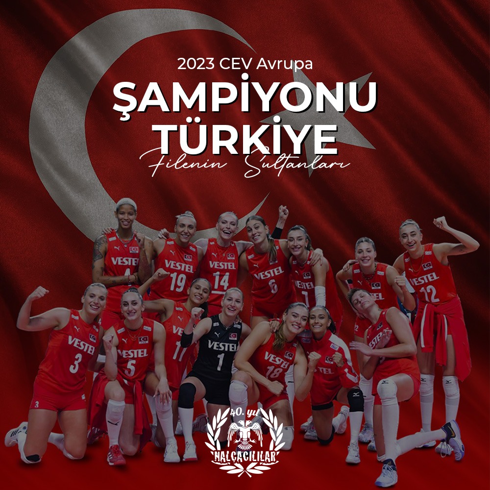 Vargas'ıyla, Ebrar'ıyla, Eda'sıyla, Zehra'sıyla, dahası tüm takım ve Santarelli'yle hatta tribünde davula rastgele vurarak bizim bile sinirimizi bozan davulcusuyla, 80 milyonluk Türk Milleti'yle kazandık.

Şampiyonuz! 
Avrupa'nın en büyüğüyüz!

Harikasınız... #FileninSultanları