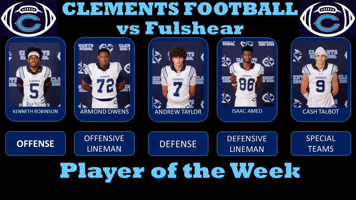 Congratulations to the Player of the Week for their performance vs Fulshear. #RangerPride #LetsRide #HWPO #ChasingElite