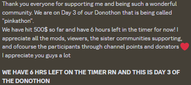 GOODMORNING 🥺❤️thank you everyone for supporting this so far <3 

Day 3 of donothon, I appreciate my community and all the communities around supporting me and this event <3 Doin some fun stuff today in a lil bit

Also sorry for sleep sound alerts being broken, the headset fell.
