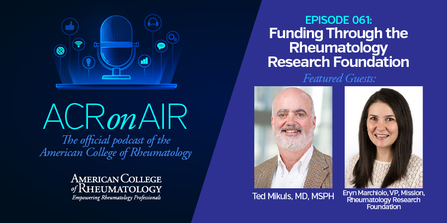 American College of Rheumatology (@acrheum) on Twitter photo In the latest episode of ACR on Air, discover the different grants offered by <a href="/RheumResearch/">Rheumatology Research Foundation</a>ānot just for medical students & early career investigators, but also medical educators, community #rheums, & fellowship programs. Listen ā acronair.org <a href="/MikulsTed/">Ted Mikuls</a> <a href="/emarchiolo/">Eryn Marchiolo</a> In the latest episode of ACR on Air, discover the different grants offered by <a href="/RheumResearch/">Rheumatology Research Foundation</a>ānot just for medical students & early career investigators, but also medical educators, community #rheums, & fellowship programs. Listen ā acronair.org <a href="/MikulsTed/">Ted Mikuls</a> <a href="/emarchiolo/">Eryn Marchiolo</a>