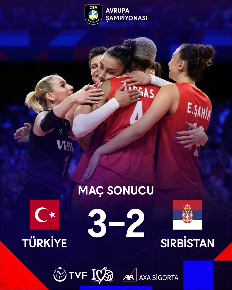 Filenin Sultanları, Avrupa Şampiyonası Final maçında Sırbistan’ı 🇷🇸 3-2 yeniyor, şampiyon oluyor! 💪🏻 Tebrikler Filenin Sultanları 👏🏻 #ilovevoleybol #ilovefileninsultanları