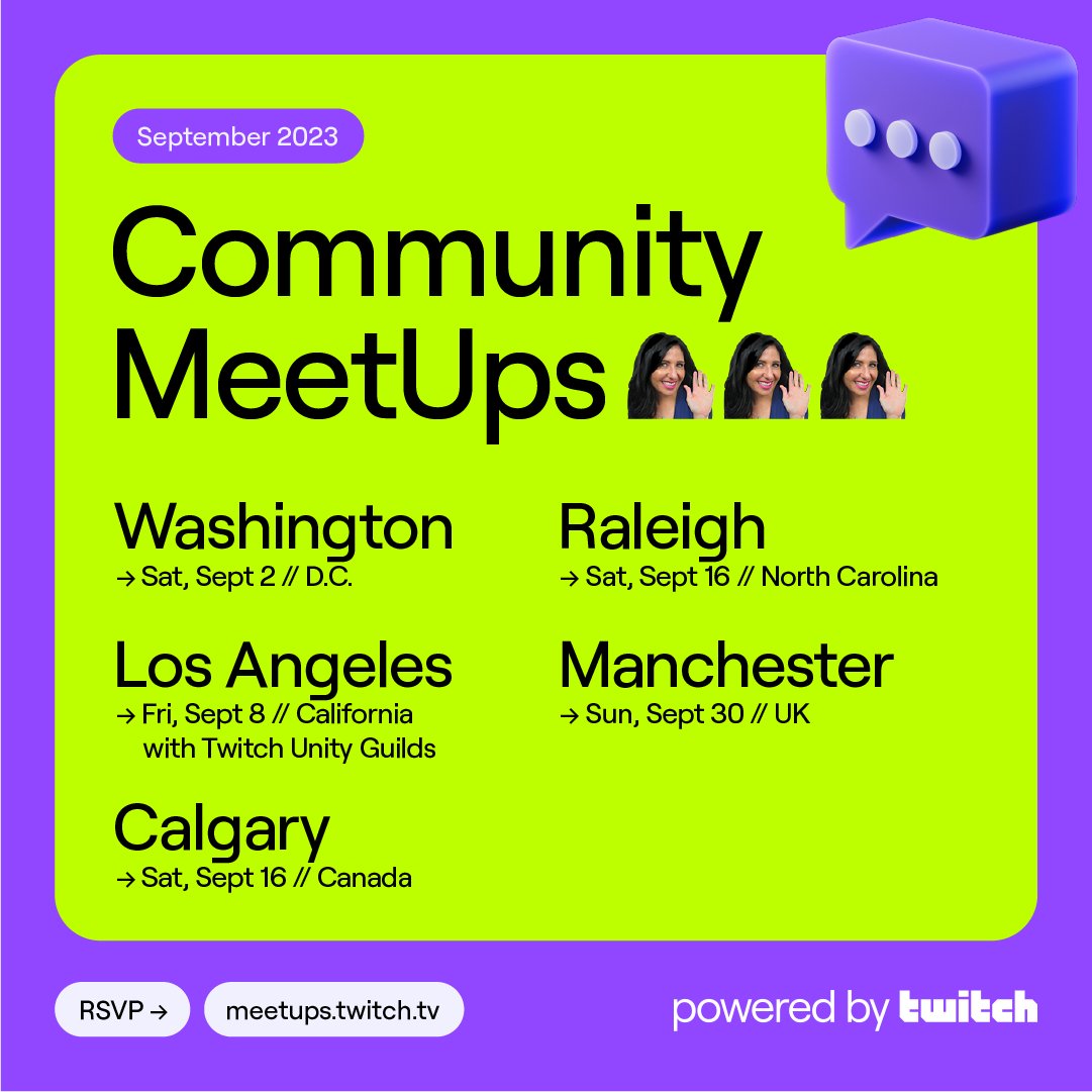 September is here and with it a sparkling new set of MeetUps, powered by Twitch. Connect with new friends, take part in Q&As, meet Unity Guild members, and more at events hosted by the community, for the community. RSVP at meetups.twitch.tv