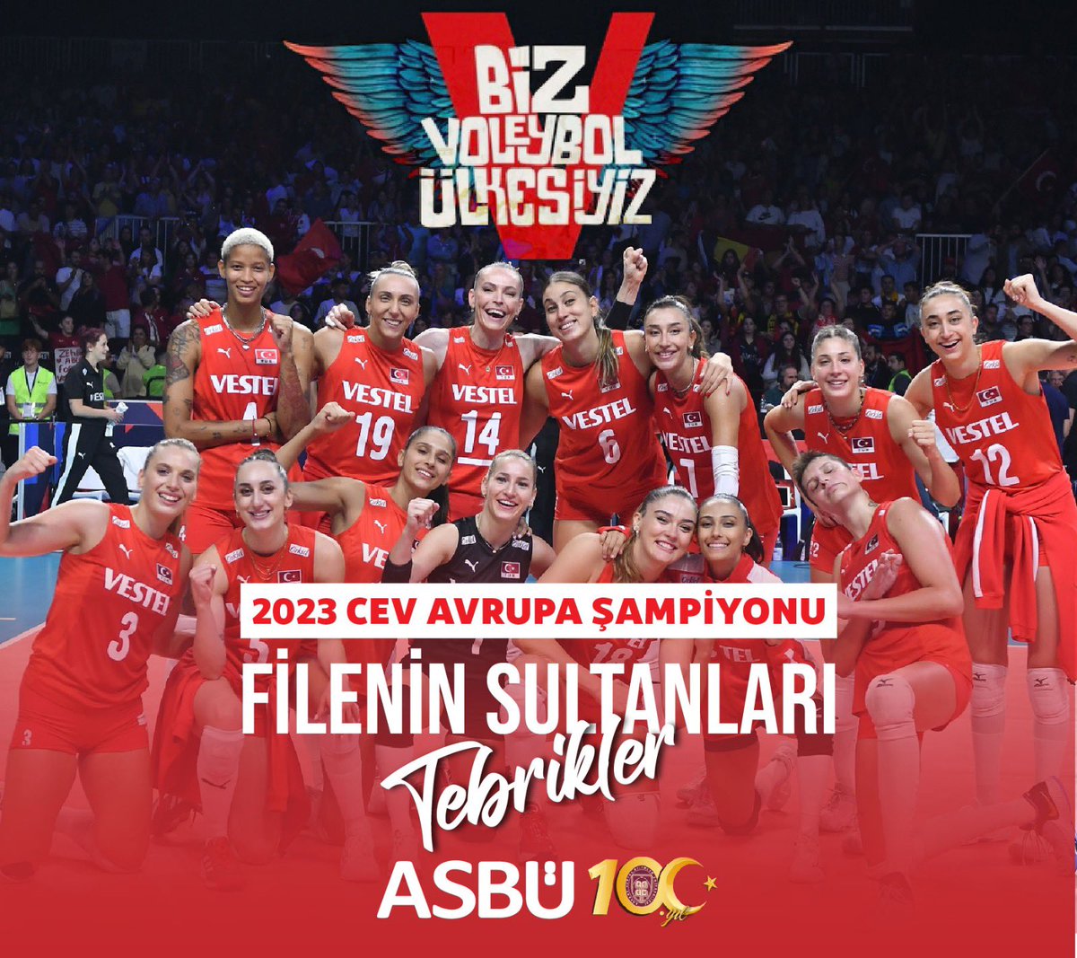 ASBUedu's tweet photo. 2023 CEV Avrupa Şampiyonu Filenin Sultanları 

#tebrikler https://t.co/zjkHgDdv61