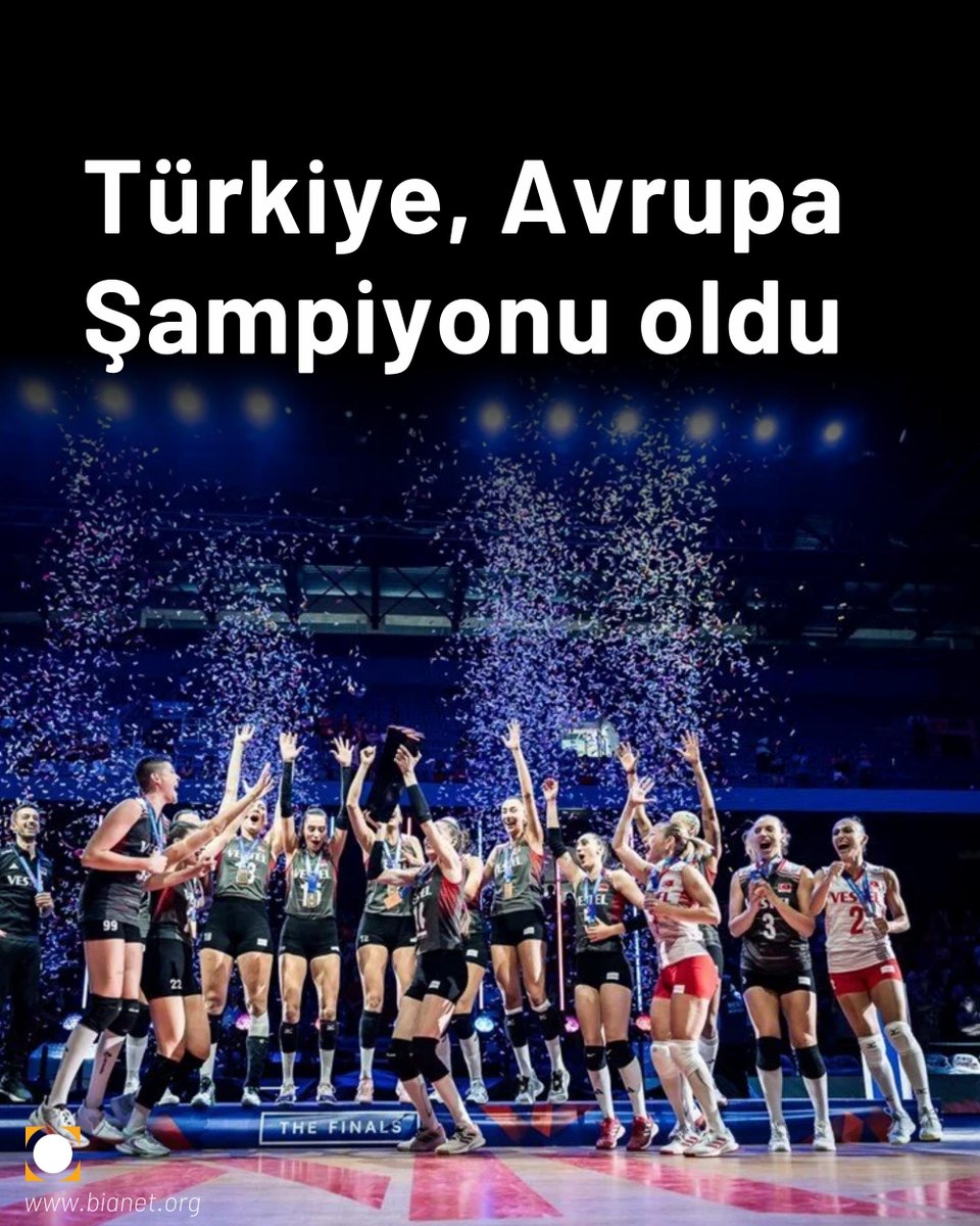 bianet_org's tweet photo. #EuroVolley2023 🏆 Türkiye Kadın Milli Voleybol Takımı, Avrupa Voleybol Şampiyonası'nda (EuroVolley) Sırbistan'ı 3-2 yenerek şampiyon oldu. https://t.co/nU3yF87zEH
