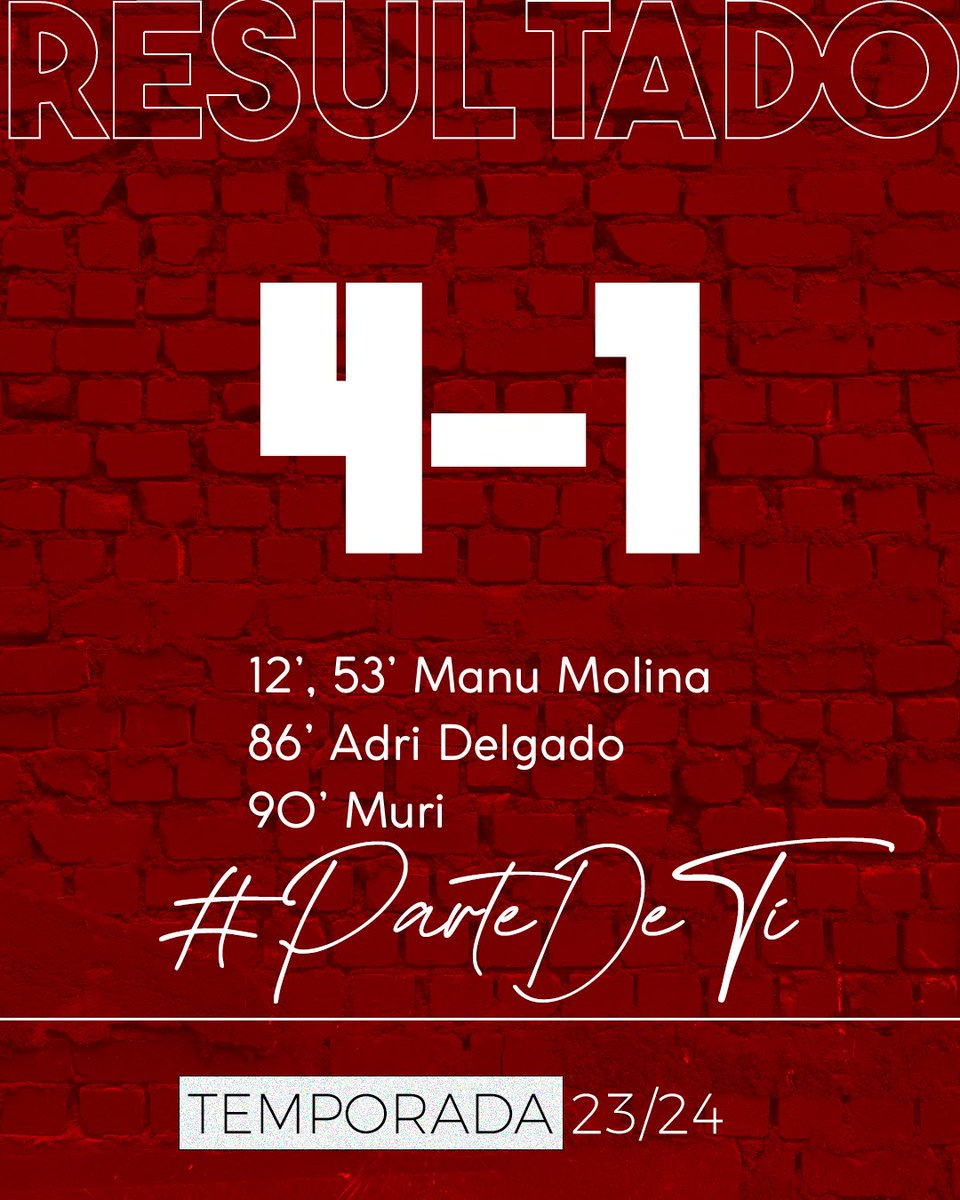 𝐕𝐈𝐂𝐓𝐎𝐑𝐈𝐀

Nos impusimos al @ud_loreto por 4-1 con goles de:

⚽️⚽️ <a href="/ManuelMolina00/">Manu Molina</a>
⚽️ <a href="/Adridelgado94/">Adri Delgado</a>
⚽️ Muri

🔴⚪️ #SangreRoja #ParteDeTí