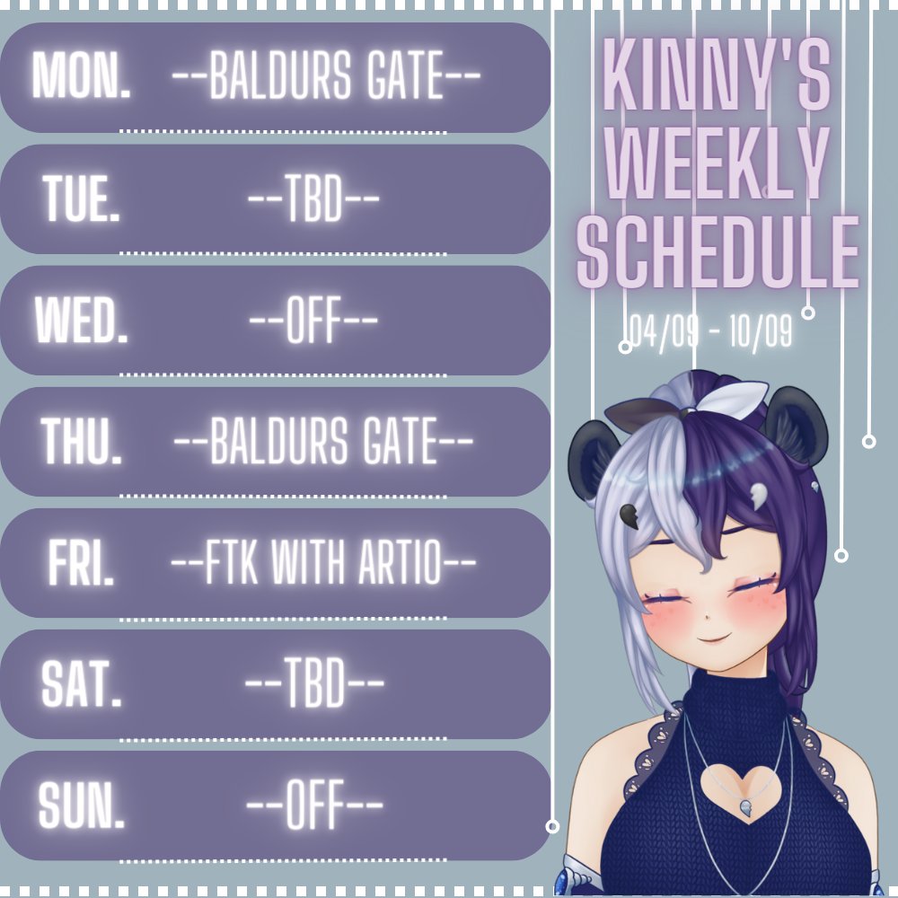 Kinny_Chan's tweet photo. Heres my schedule for the week, I keep forgetting to upload them to twitter lol https://t.co/LET5PislES