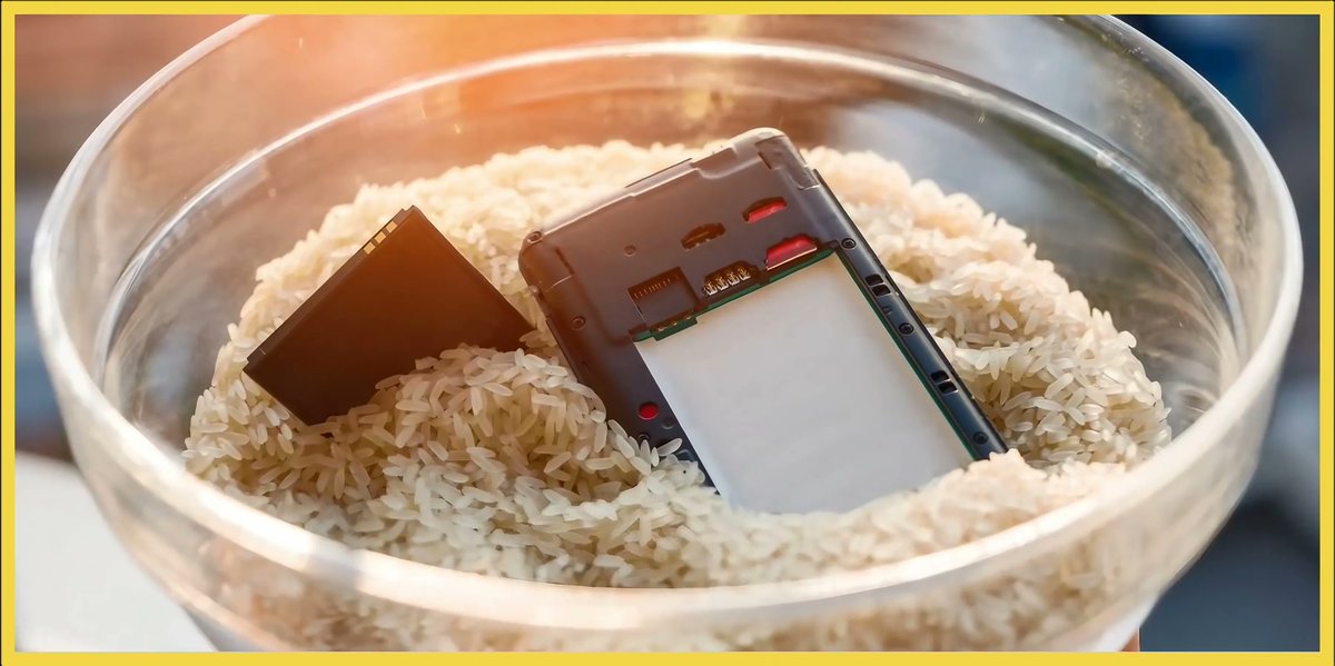 🚫 Tech Myth: Does drying a wet phone in rice actually work? 💡 Nope! 'Gazell's smartphone rice experiment' suggests removing the battery and letting it air dry instead of burying it in rice. #TechMythBusted #SmartphoneTips
