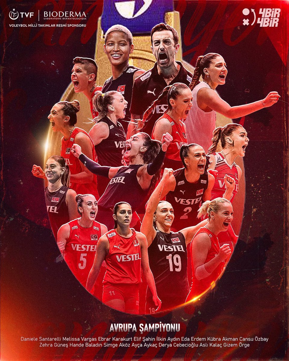“Ey Kahraman Türk kadını! Sen yerde sürünmeye değil, omuzlar üzerinde yükselmeye layıksın." 
Cumhuriyetimizin 100. yılında Avrupa şampiyonu olduk, sizinle gurur duyuyoruz🇹🇷#FileninSultanlari